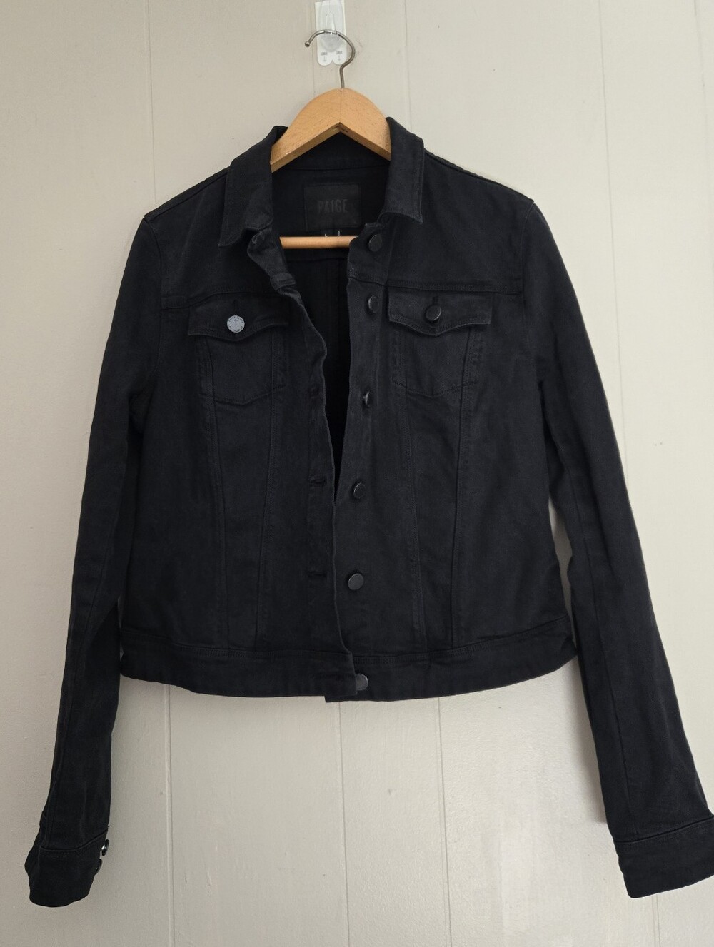 Paige Rowan Black Wash Jean Jacket Denim Size L Minimalist 90s Grunge Classic